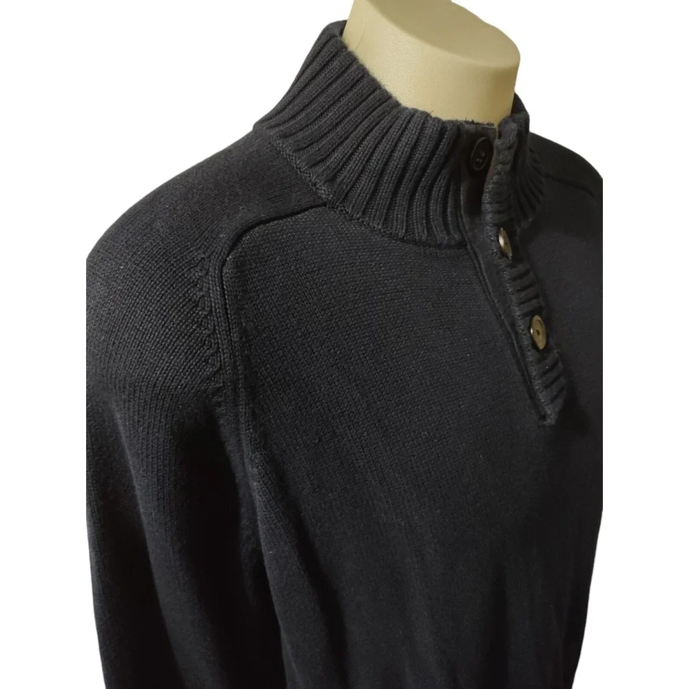 J.CREW Henley Knit Sweater Mens XL Navy Blue 100 Cotton Pullover Raglan 3 Button